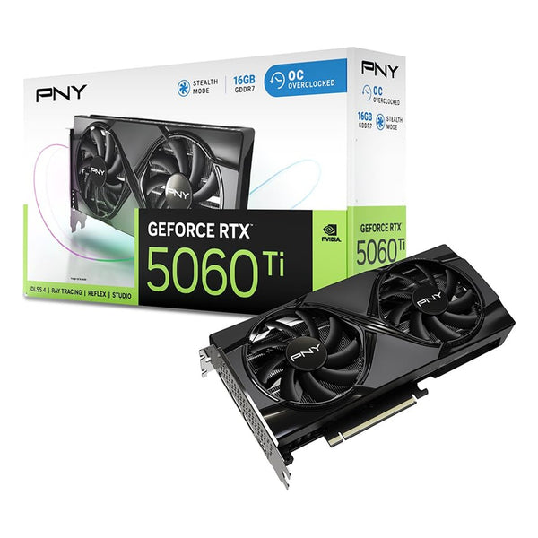 PNY GeForce RTX 5060 Ti 16GB OC Dual Fan Graphics Card — front view