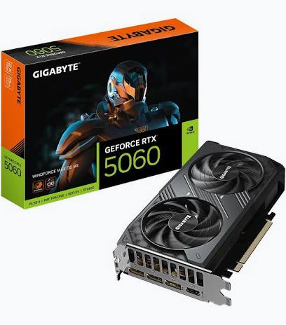 GIGABYTE GeForce RTX 5060 WINDFORCE MAX OC 8GB GDDR7, PCIe 5.0 Graphics Card – Blackwell DLSS 4, 3840 CUDA Cores, 2512 MHz Boost Clock, 128-bit, HV Fans